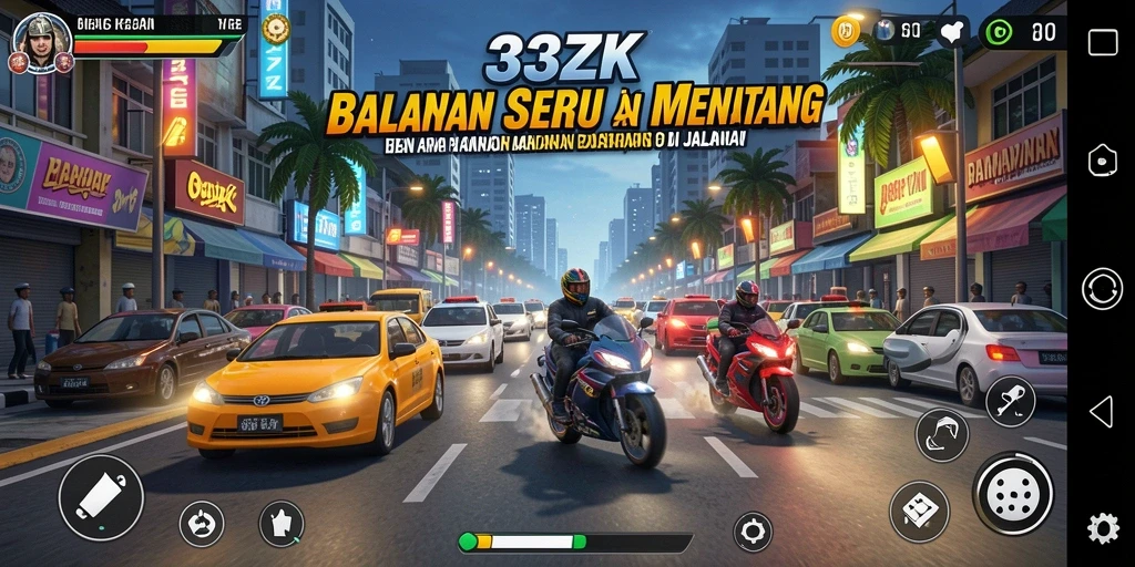 Screenshot gameplay 33ZK menampilkan aksi balapan yang mendebarkan.