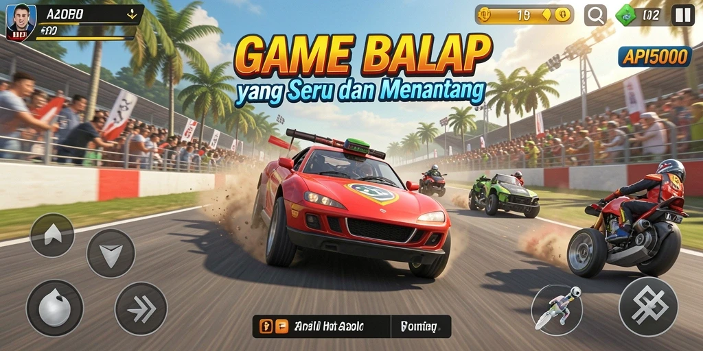 Screenshot gameplay API5000 menampilkan balapan seru di trek yang menantang.
