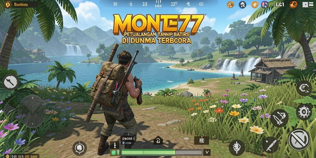 Tangkapan layar gameplay MONTE77 yang menunjukkan eksplorasi dunia terbuka.